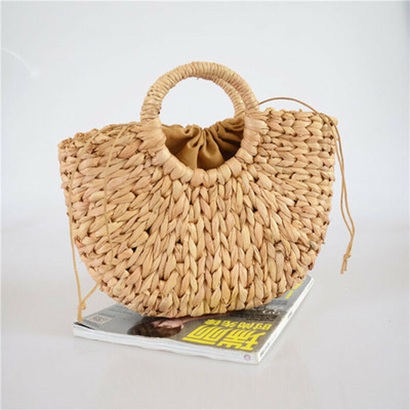 Women Retro Wicker Handbag Bags Totes Beach Summer Straw Woven Rattan Basket Bag