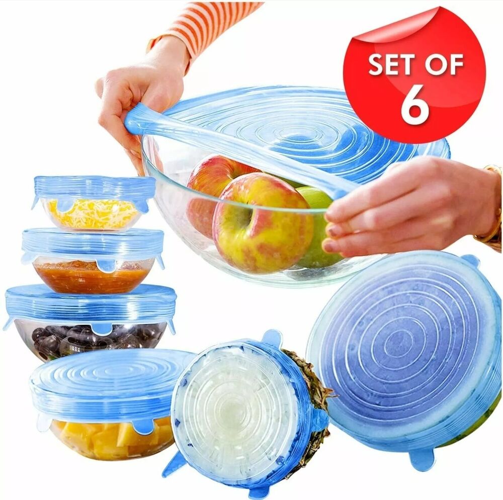 6Pcs-Tapas Flexibles De Silicona Para Frascos Contenedores Envases De Alimentos