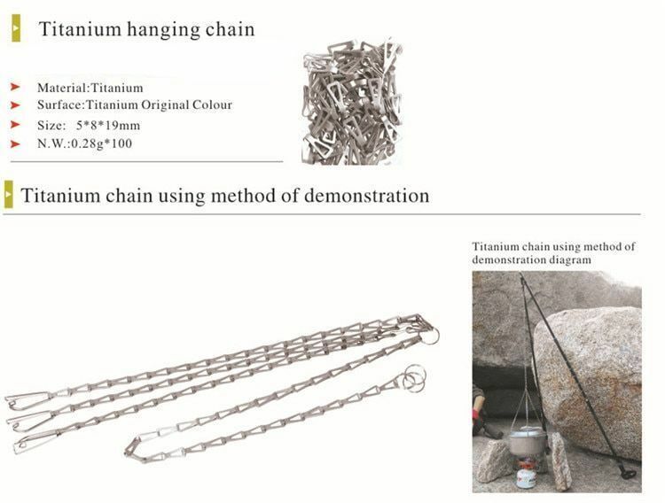 Titanium Hanging Chain Outdoor Camping Cookware Ultralight 38g Stainless Steel
