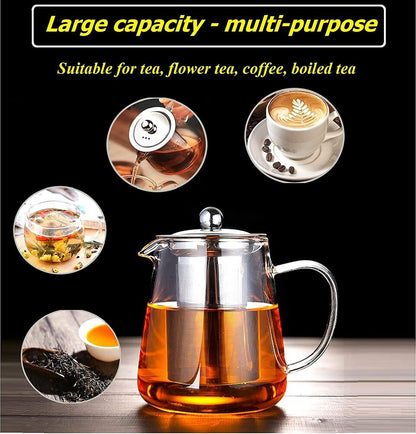 Clear Glass Teapot 20oz stainless steel Infuser Borosilicate Kettle Set Tea Pot