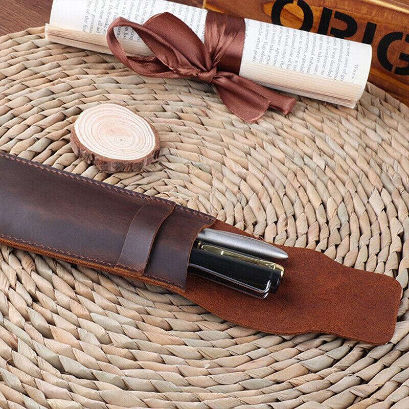 Retro Vintage Handmade Genuine Leather Pencil Bag Fountain Pen Case Pocket Pouch