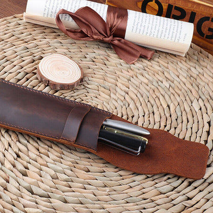 Retro Vintage Handmade Genuine Leather Pencil Bag Fountain Pen Case Pocket Pouch