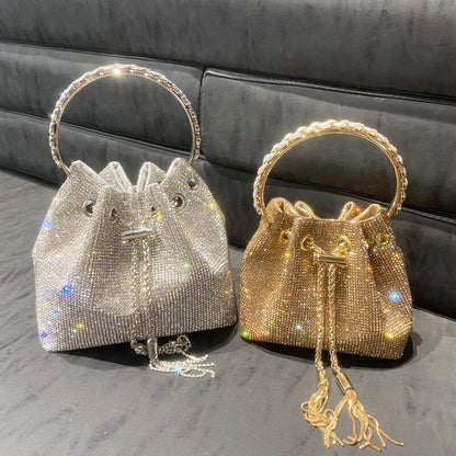 Tassel Evening Clutch Bag Women Crystal Bucket Purse Bridal Wedding Party