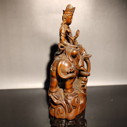 Bodhisattva Manjusri Kwan-yin buddha wooden sculpture boxwood carving elephant