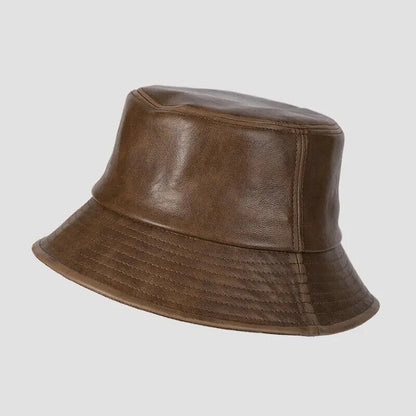 Women Hats Retro Leather Fisherman Men Bucket Fashion Caps Outdoor Flat Sunshade