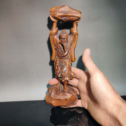 vintage wooden ornament carving Figurines Foolish Old Man, who removed mountains