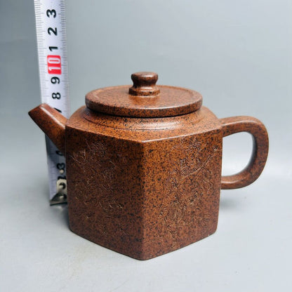 Vintage Chinese Yixing Purple Clay Teapot Zisha Ceremony Carving Collectible Art