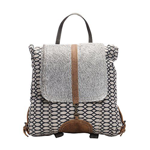 Myra Bag Honey Bee Cowhide & Upcycled Canvas Backpack S-1162 One Size, Gray