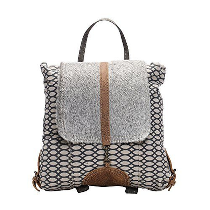 Myra Bag Honey Bee Cowhide & Upcycled Canvas Backpack S-1162 One Size, Gray