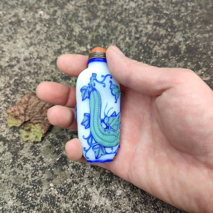 Peking Glass Snuff Bottle Chinese Autumn Eggplant Flower Statue Beautiful Carved