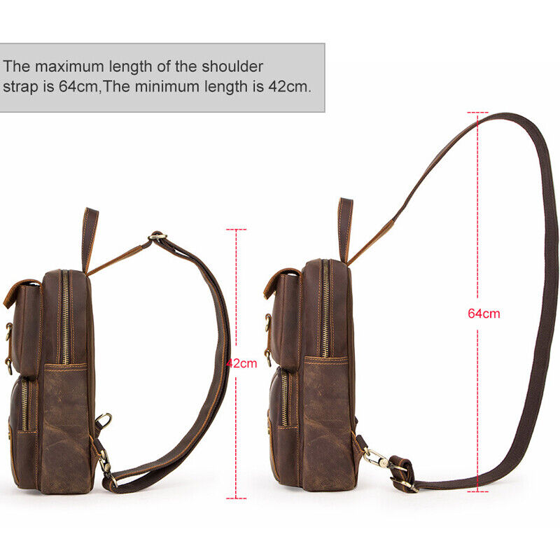 Men's Sling Backpack Crazy Horse Leather Large Capacity Chest Bag Crossbody Bag
