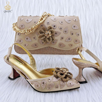 Classic Style Women's Hand Bag Matching High Heels Wedding Party Shoe Bag Set
