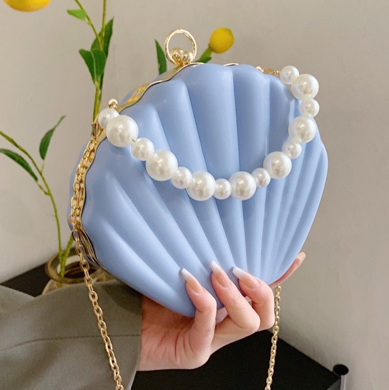 Evening Bags Shell Shape Clutch Bags Handbag Pearl Beaded Shell Chain Party Bags