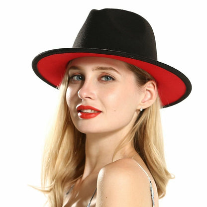 Hats Women Flat Wide Brim Wool Felt Men Black Red Goth Vintage Wedding Elastic