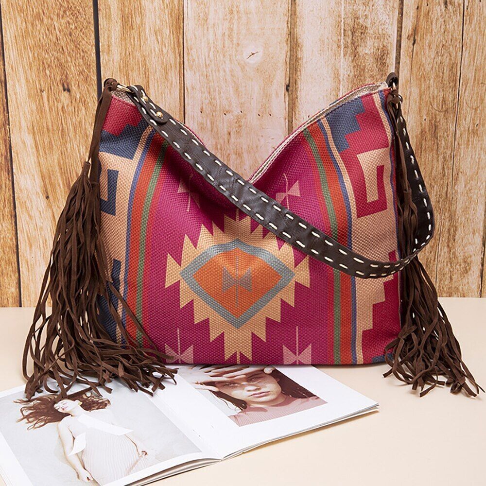 Woman Bags Female Handbag Hand Canvas Linen Shoulder Crossbody Bags Tassel