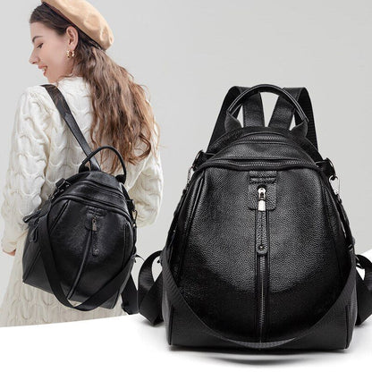 Black Backpack Genuine Leather Cowhide Bags Small Cute Traveling Luxury Softback
