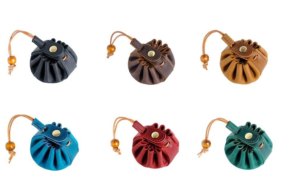 Coin Purse Handmade Unisex Drawstring Key Holders Wallet 8x5.5cm Genuine Leather
