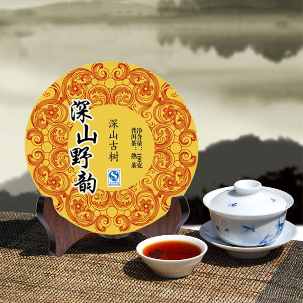 Organic Cooked Pu-erh Tea Cake Deep Mountain Wild Rhyme Old Puerh Black Tea 100g