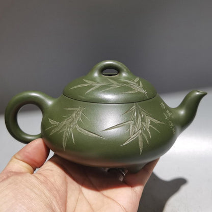 Chinese Yixing Purple Clay Teapot Zisha Handmade Ceramic Carving Bamboo Teaware