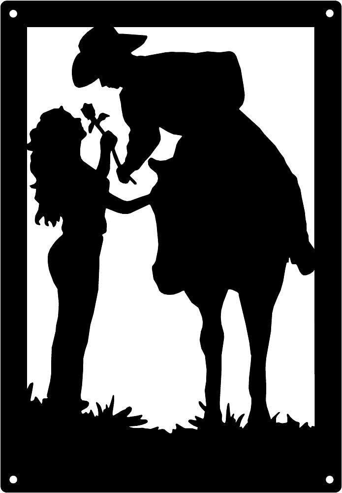 Cowboy & Cowgirl Romantic Couple: Metal Art Sign 9" x 13" - Metal Wall Art