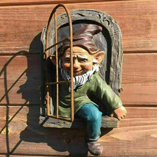 Elf Out The Door/Window Tree Hugger Naughty Garden Gnome Statue Tree Decorations-