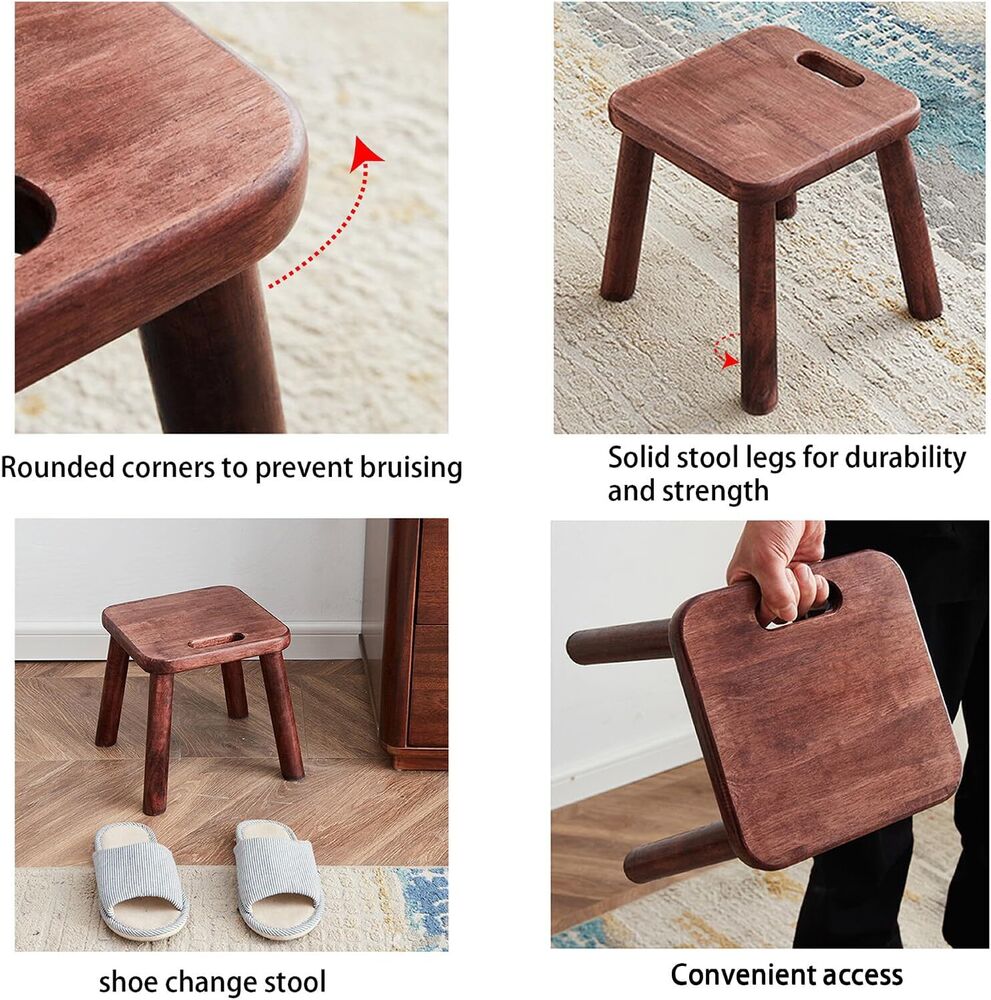 Wooden Small Stool Portable with Handle Bedside Step Stool Home Decor Fishing