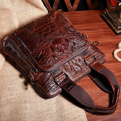 Men's Business Handbag Genuine Leather Crocodile SlingShoulder Bag 12" Briefcase
