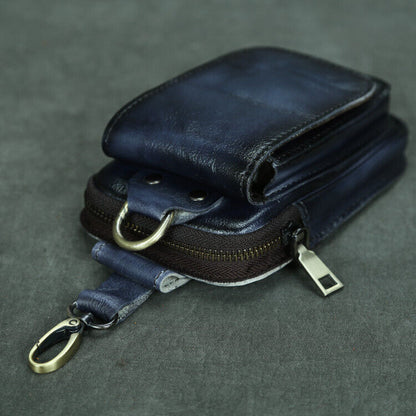 Brushed Color Men's Design Leather Small Waist Bag Fashion Hook Fanny Belt Pack