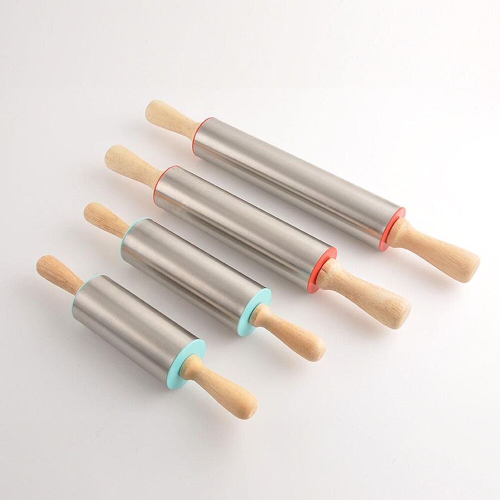 Rolling Pins Baking Tool Cookie Pastry Dough Roller 26~42cm Stainless Steel Wood