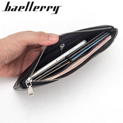 Baellerry Real Cow Leather Men's Long Zipper Wallet Clutch Bag Card/Phone Holder