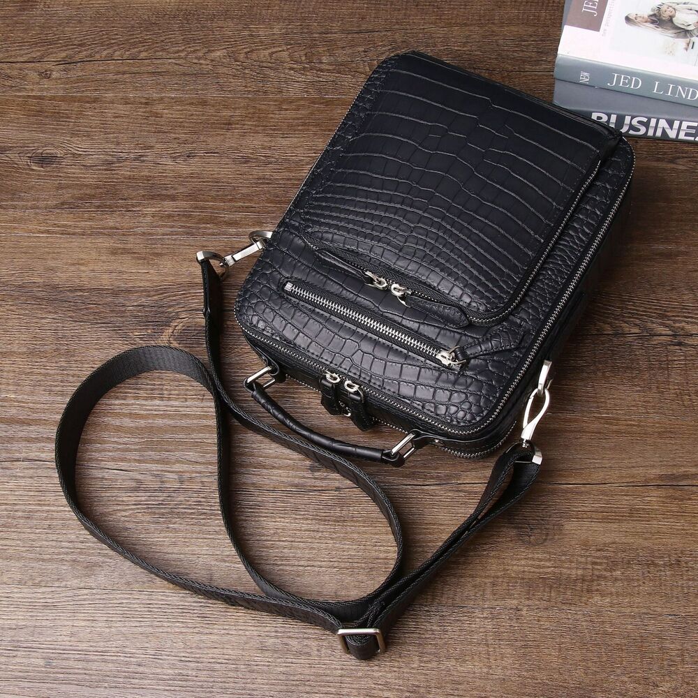 Matt Crocodile Belly embossed Smll Handbag, Men Business Crossbody Shoulder Bags