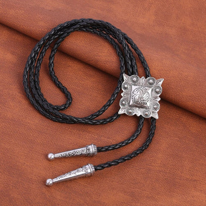 Men Bolo Bow Ties Square Retro Shirt Chain Pattern Poirot Leather Rope Necklaces