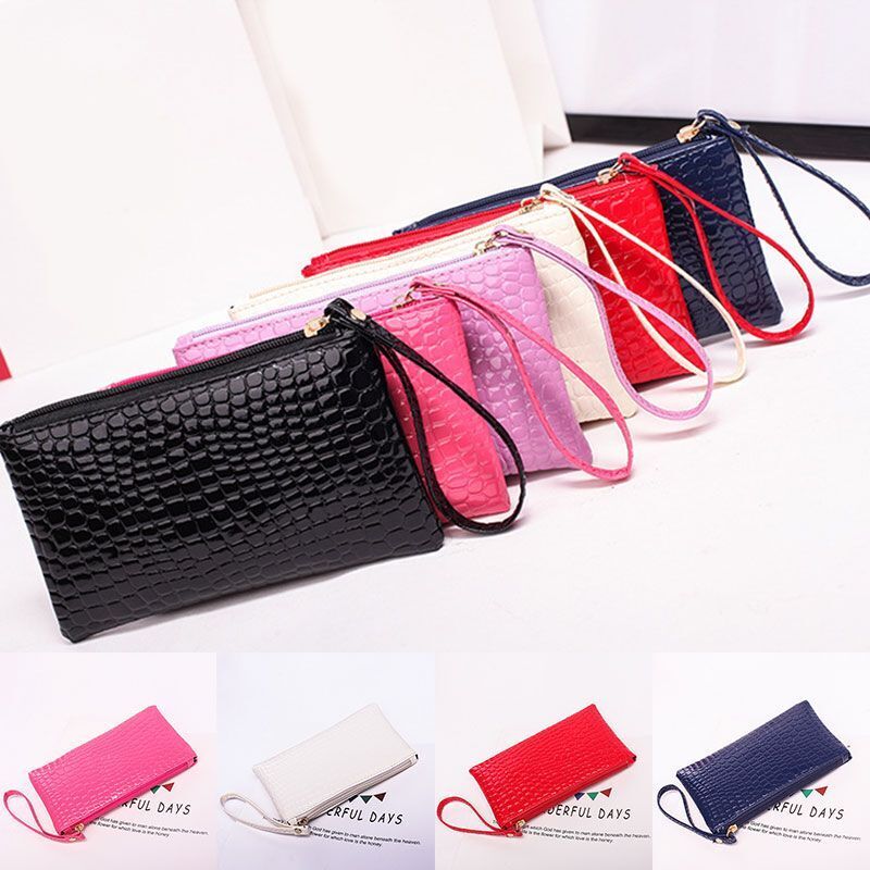 Synthetic Leather Wallet Clutch Bag Wrist Strap Handbag Cash Holder 19*11*1.5 Cm