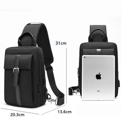 Men's Sling Backpack Oxford cloth Waterproof Crossbody Bag USB Port Sport Bags