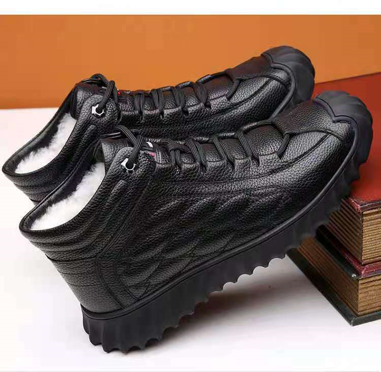 Winter Fur Lined Men's Warm Lace-Up Shoes Faux Leather High-Top Ankle Snow Boots