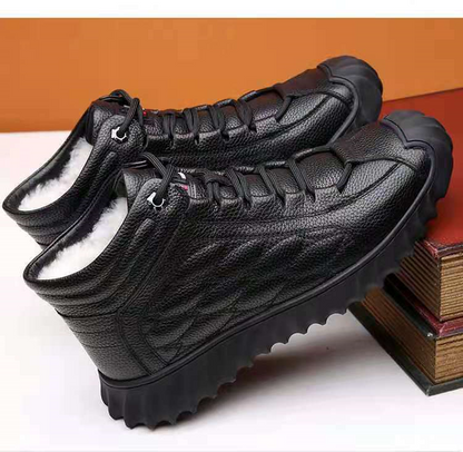 Winter Fur Lined Men's Warm Lace-Up Shoes Faux Leather High-Top Ankle Snow Boots