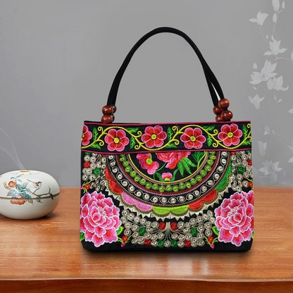 Women Shoulder Bags Embroidery Ethnic Flower Bohemia Retro Canvas Large Handbag