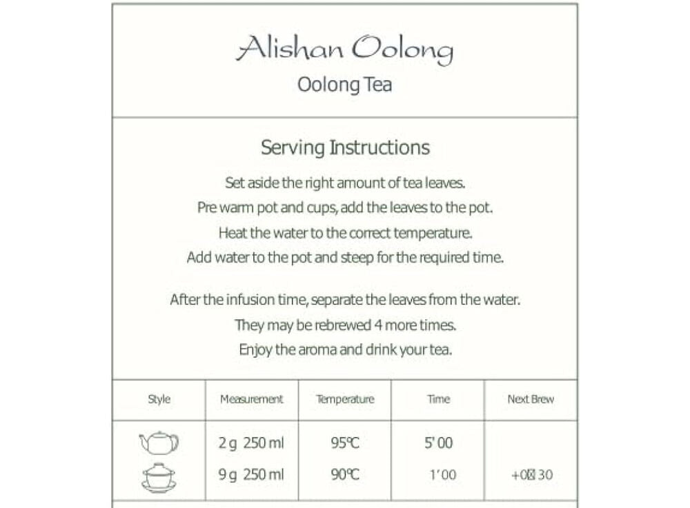Oolong Tea - Taiwanese Tie Guan Yin - Taiwanese Wu Long from Ali Shan 100g