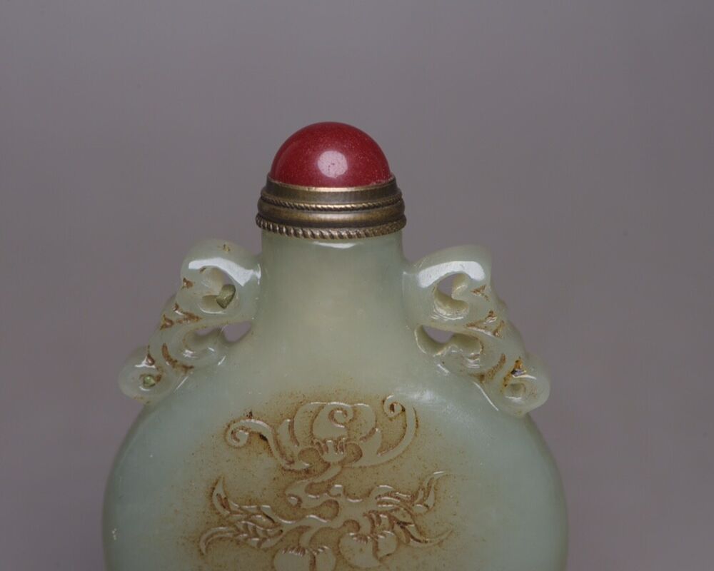 Vintage Chinese Hetian Jade Snuff Bottle Carving Figure Story Statue Gift Rare