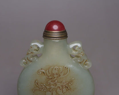 Vintage Chinese Hetian Jade Snuff Bottle Carving Figure Story Statue Gift Rare