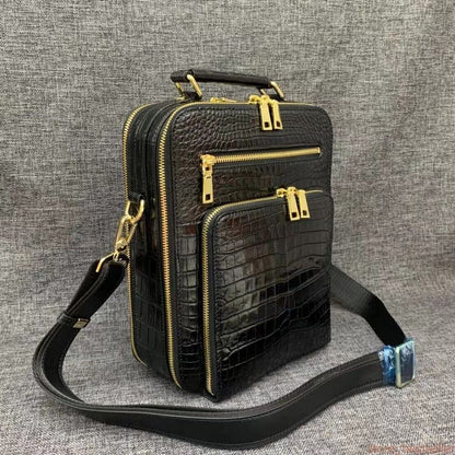 Real Crocodile Belly Skin Men's Shoulder Messenger Crossbody Bag Handbag