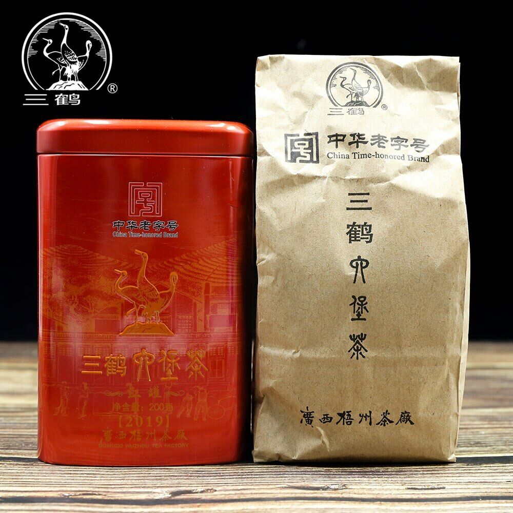 Three Cranes Sanhe Liu Bao Tea Dark Tea Heicha Wuzhou Teas Red Jar 200g