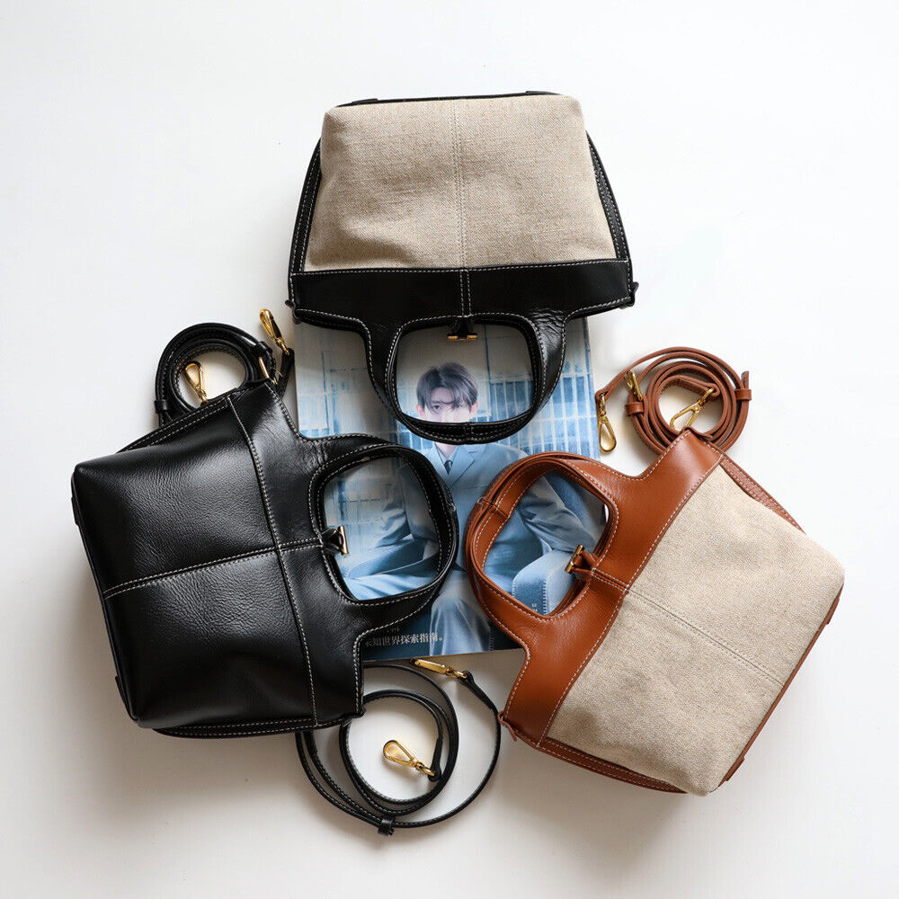 Small Mini Leather Canvas Tote Purse Shoulder Bag Tote Clutch Crossbody Handbag