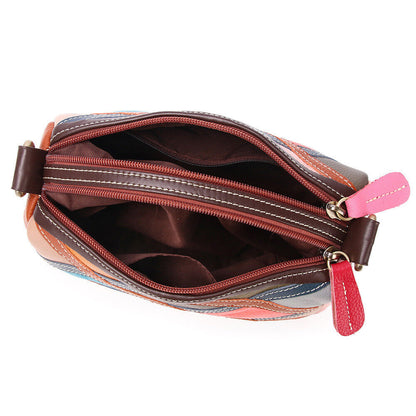 Real Leather Colorful (random) Patchwork Handbag Women's Tote Sling Shoulder Bag