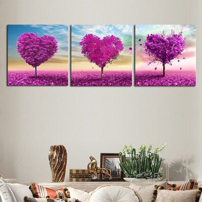 Heat Shape Purple Trees 3 Piece Canvas Print Wall Art Poster Home Decoration