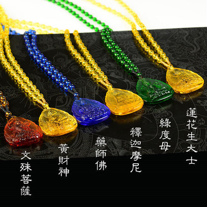 POWER OF HEALING! HIGH QUALITY COLORED GLAZE MEDICINE BUDDHA NECKLACE & GIFTBAG