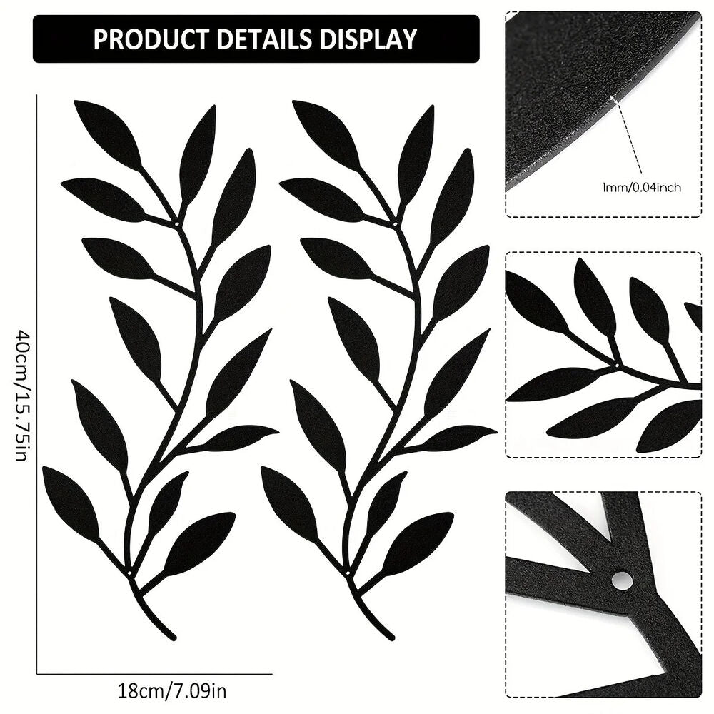 2pcs, Modern Iron Tree Branch Leaf Wall Sculpture - Wall Hanging Decorative