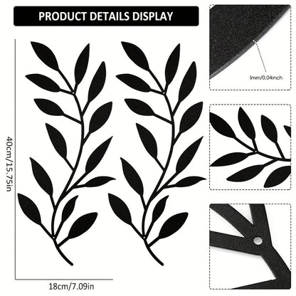 2pcs, Modern Iron Tree Branch Leaf Wall Sculpture - Wall Hanging Decorative