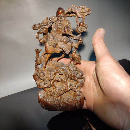 vintage wooden crane carving Nice Wood carved figures the god of longevity home