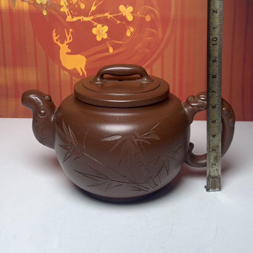 Vintage Chinese Yixing Purple Clay Teapot Zisha Ceremony Fashion Bamboo Teaware
